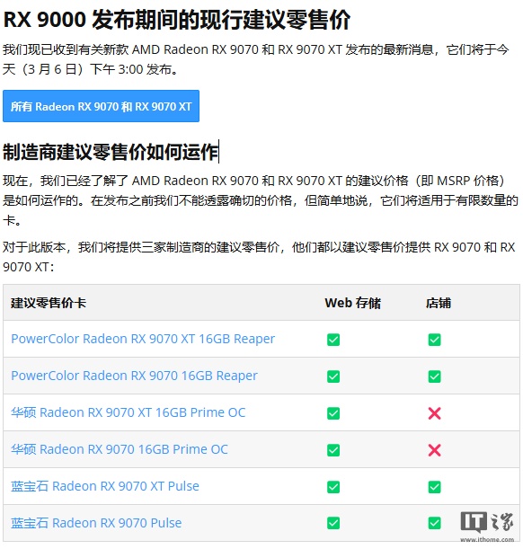 瑞典零售商称 AMD RX 9070“建议零售价”仅适用于首批出货，后续涨价