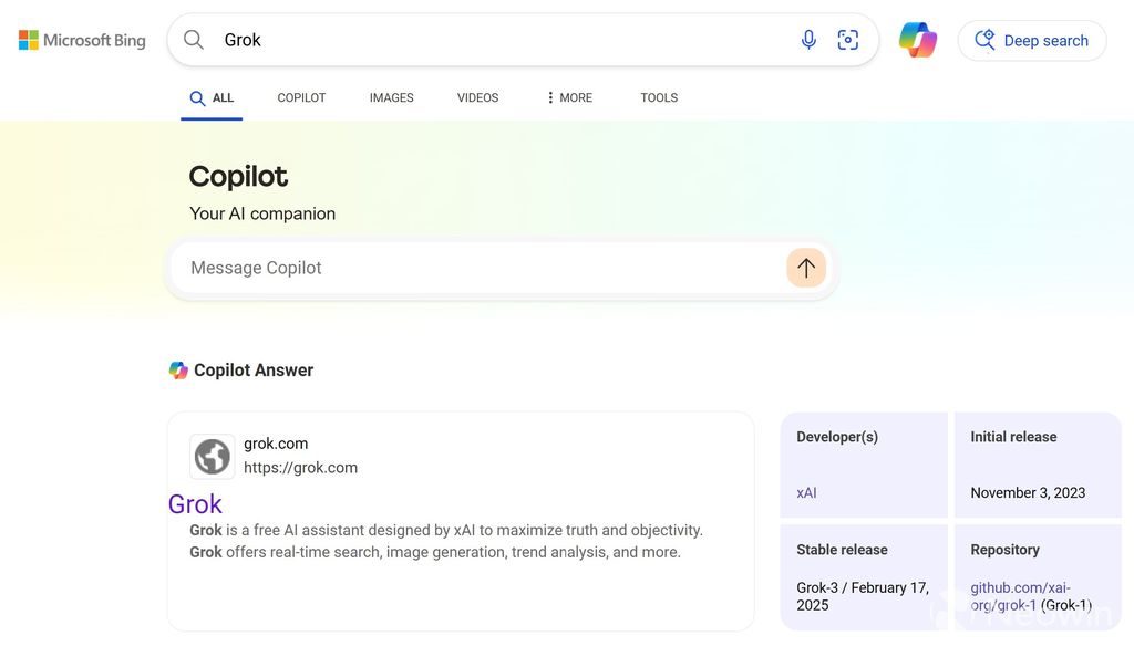 微软再出新招：必应搜索 Grok、Gemini 等竞品，跳 Copilot AI 对话框