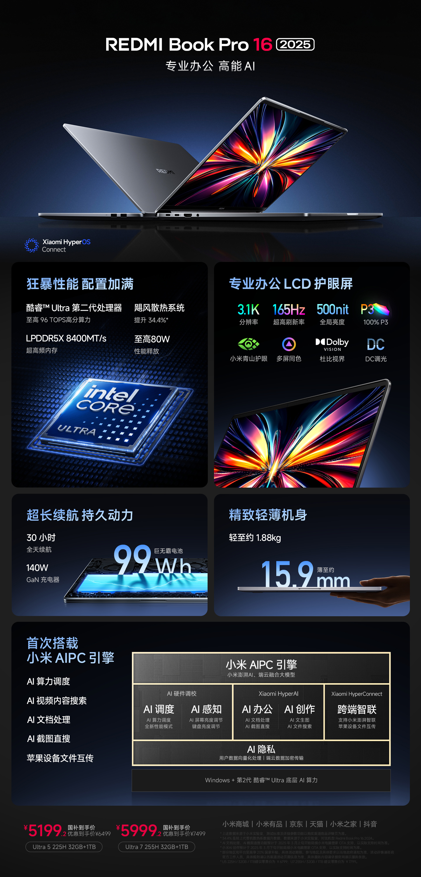 小米 REDMI Book Pro 2025 笔记本电脑现已开售：酷睿 Ultra 200H 处理器，国补 4559.2 元起