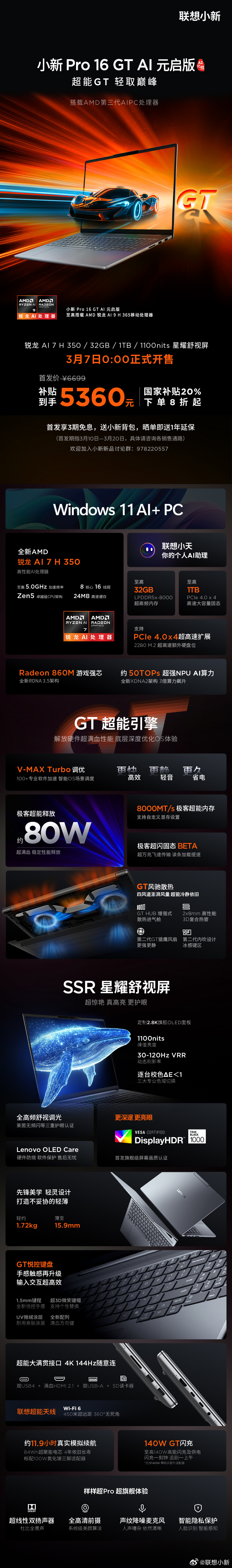 联想小新 Pro 2025 锐龙版新品开售：国补价 4640 元，小新 15 3680 元起