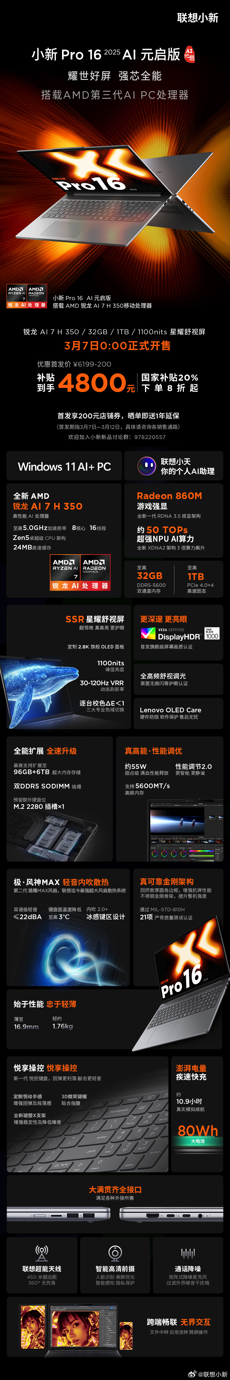 联想小新 Pro 2025 锐龙版新品开售：国补价 4640 元，小新 15 3680 元起